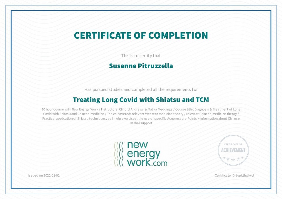 Zertifikat - Treating Long Covid with Shiatsu and TCM
