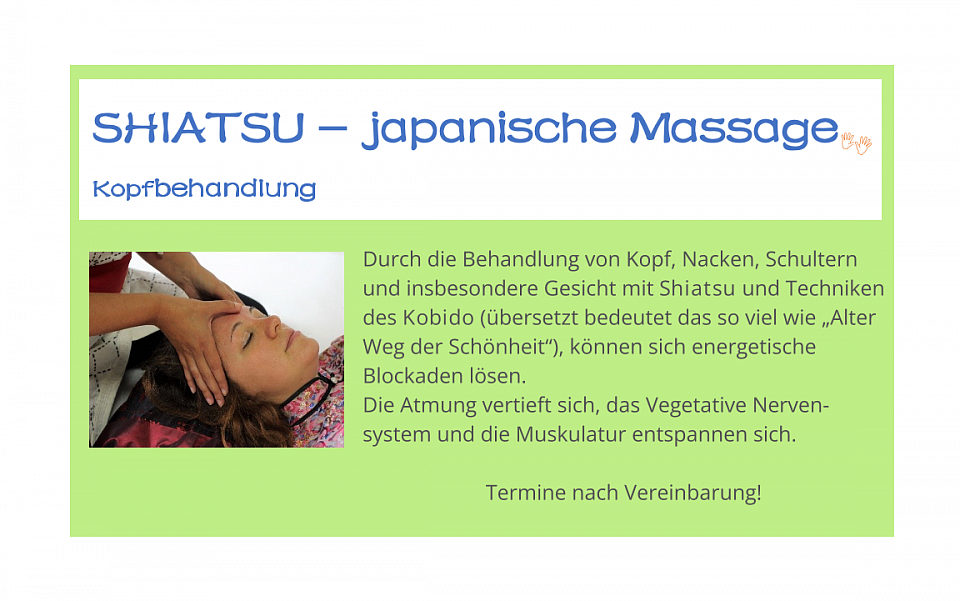 Shiatsu-Kopfbehandlung. Wohltuend für Schultern, Nacken, Gesicht. Mäuseland. Flörsheim.