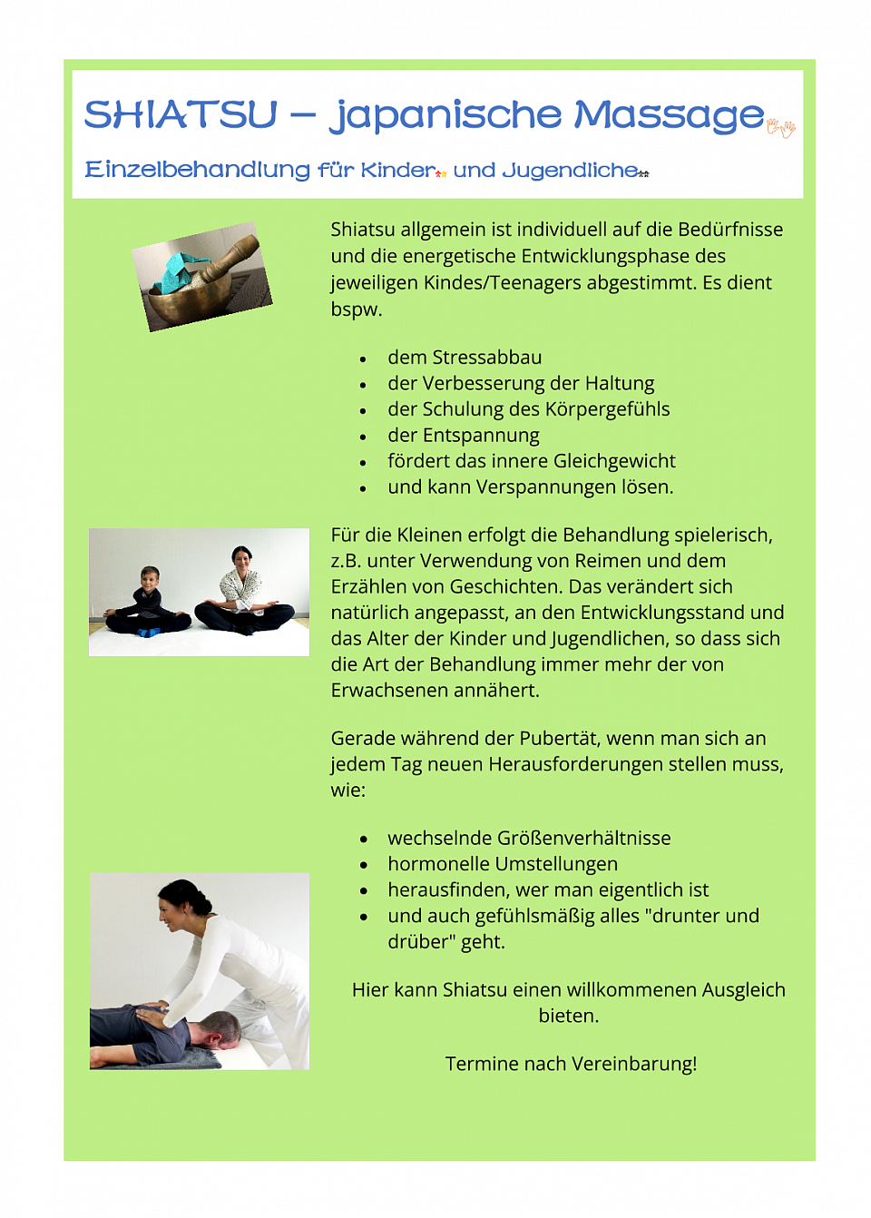 Shiatsu für Kinder und Jugendliche.