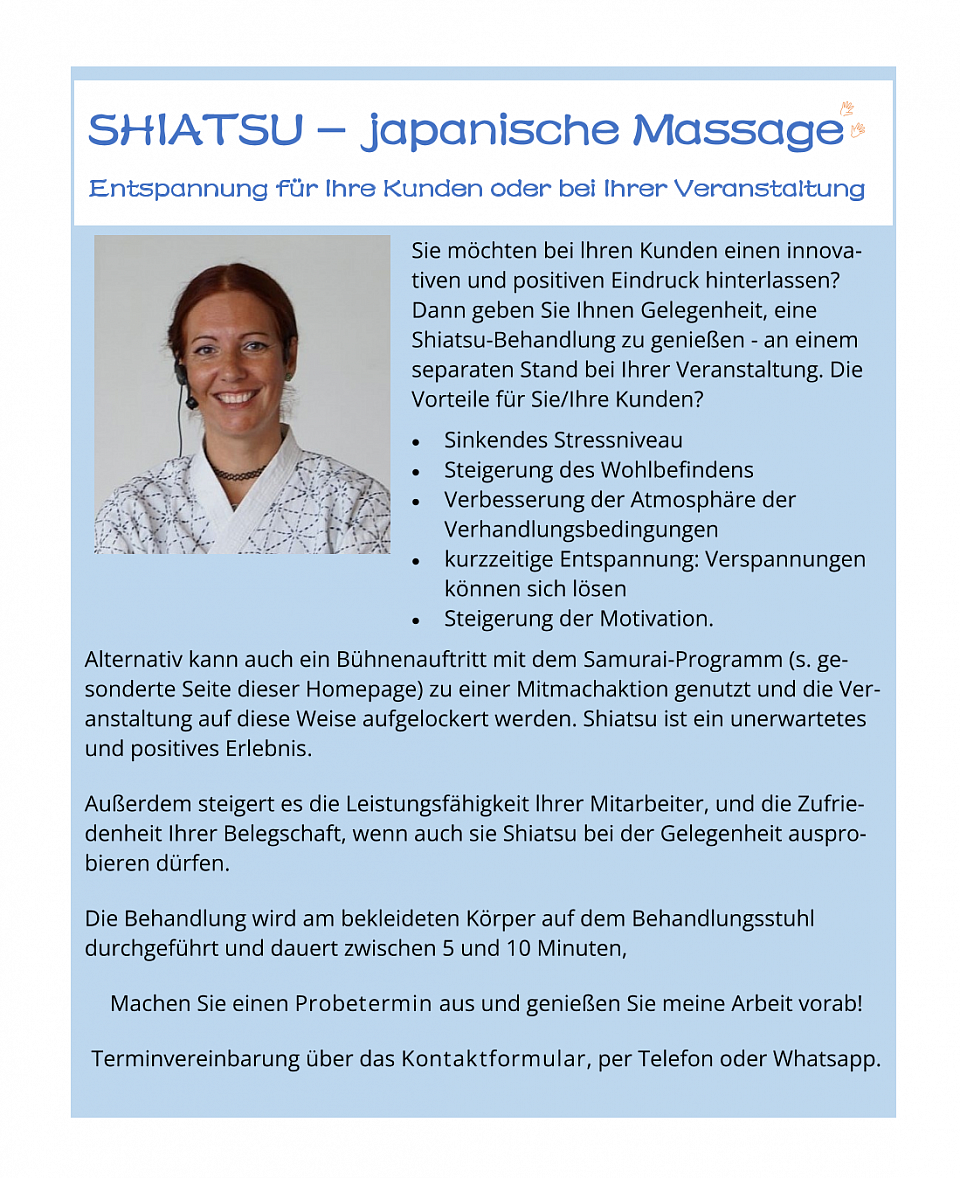 Susanne Pitruzzella. Shiatsu-Praktikerin. Shiatsu-Erlebnis bei Veranstaltungen.