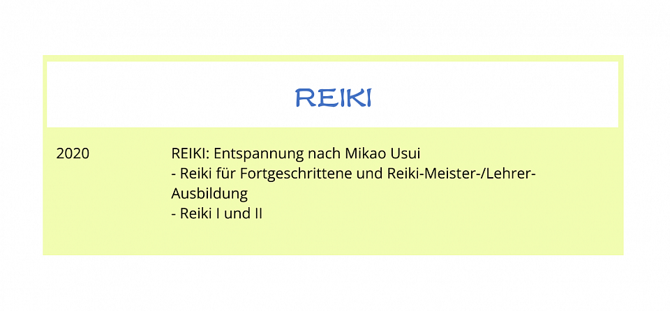 Aus- und Fortbildungen Reiki. Reiki-Meisterin.